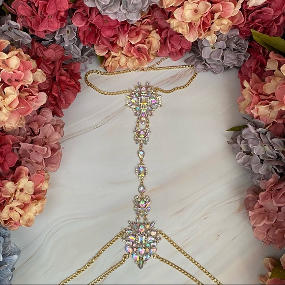 Boho Long Crystal Rhinestone Body Necklace Harness - Picture 9 of 16